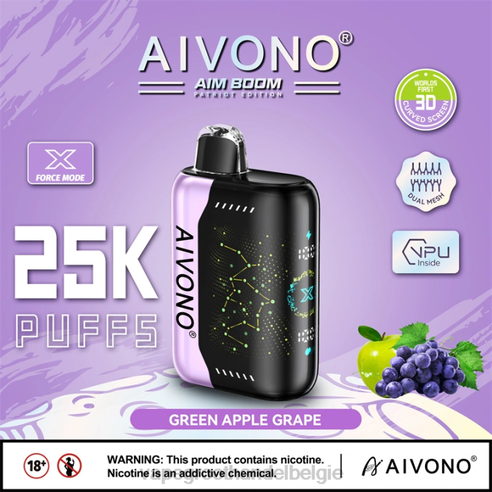 Groothandel Vape Wegwerp - Aivono AIM BOOM 25000 groene appeldruif V244346